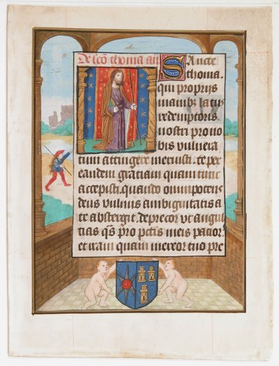 Hoja de manuscrito con San Tomás, de un libro de horas, ca. 1500 de Unbekannt