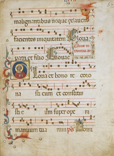Hoja de manuscrito con una santa femenina posiblemente Dorotea en una Inicial G, de un Gradual, ca. 1330-40 de Unbekannt