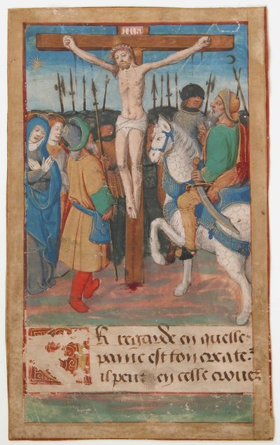 Hoja de manuscrito con la Crucifixión, de un Libro de Horas, francés, siglo XV de Unbekannt