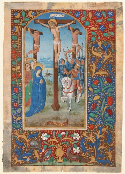 Hoja de manuscrito con la crucifixión, de un libro de horas, último cuarto del siglo XV de Unbekannt