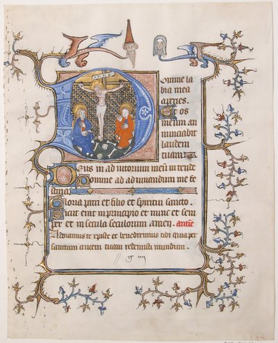 Hoja de manuscrito con la Crucifixión en una inicial D, de un libro de horas, ca. 1350 de Unbekannt