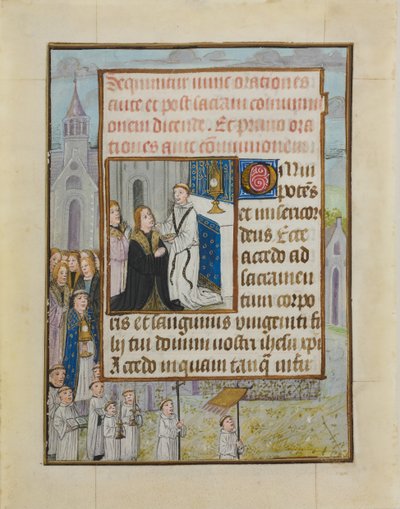 Hoja de manuscrito con la Santa Comunión, de un Libro de Horas, ca. 1500 de Unbekannt