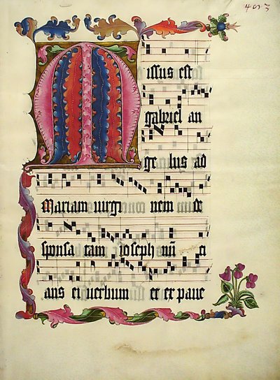 Hoja de manuscrito con la inicial M, de un antifonario, alemana, ca. 1425-50 de Unbekannt