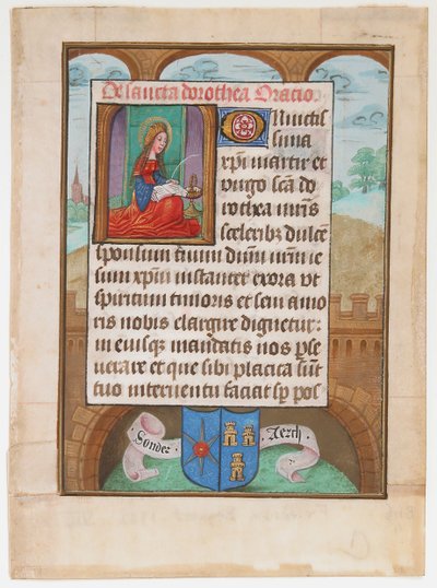 Hoja de manuscrito con Santa Dorotea, de un Libro de Horas de Unbekannt