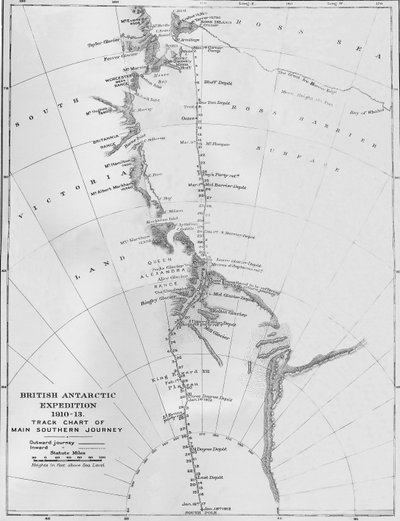 Mapa - Expedición Antártica Británica 1910-13. Carta de ruta del viaje principal al sur, 1913 de Unbekannt