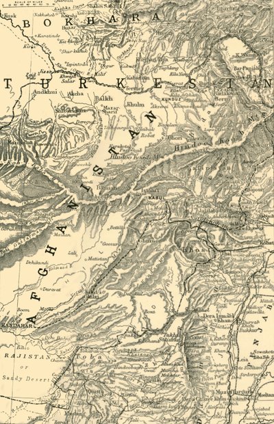 Mapa que indica la ruta del General Roberts a Kabul... y las fronteras británicas y rusas, 1901 de Unbekannt