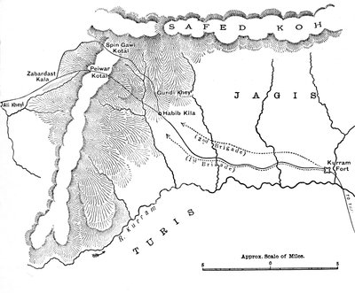 Mapa que muestra la marcha del General Roberts a Peiwar Kotal del 28 de noviembre al 1 de diciembre de 1878, c1880 de Unbekannt