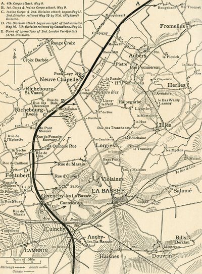 Mapa que ilustra las Operaciones del Primer Ejército..., Primera Guerra Mundial, 1915, c1920 de Unbekannt