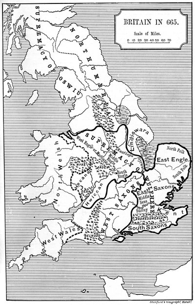 Mapa de Gran Bretaña en 665, 1892 de Unbekannt
