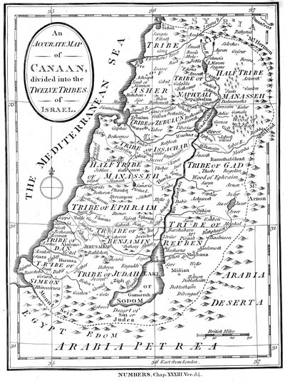 Mapa de Canaán dividido en las doce tribus de Israel, c1830 de Unbekannt