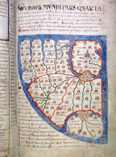 Mapa de Europa, una página de Liber Floridus de Unbekannt