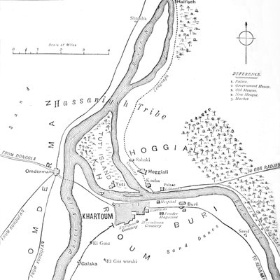 Mapa de Jartum y sus alrededores, c. 1885 de Unbekannt