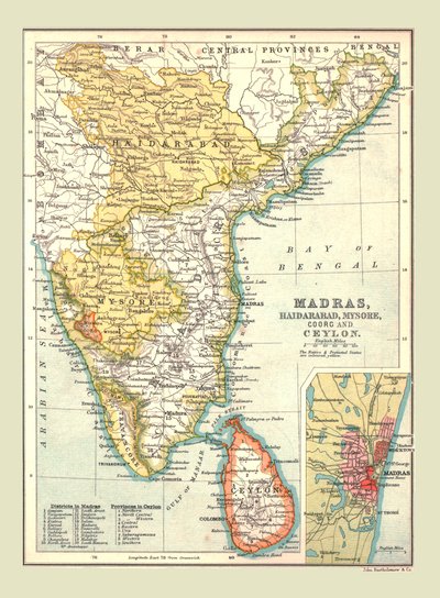 Mapa de Madrás, Hyderabad, Mysore, Coorg y Ceilán, 1902 de Unbekannt