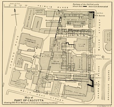 Mapa de parte de Calcuta mostrando el Viejo Fuerte William en relación con los edificios existentes, 1925 de Unbekannt