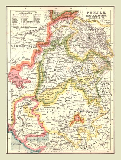 Mapa de Punjab, Sind, Rajputana y Cachemira, 1902 de Unbekannt