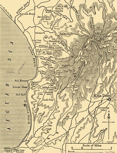 Mapa de Sari Bair, península de Gallipoli, Primera Guerra Mundial, 1915 de Unbekannt