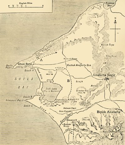 Mapa de la Bahía de Suvla, península de Gallipoli, Primera Guerra Mundial, 1915, c1920 de Unbekannt