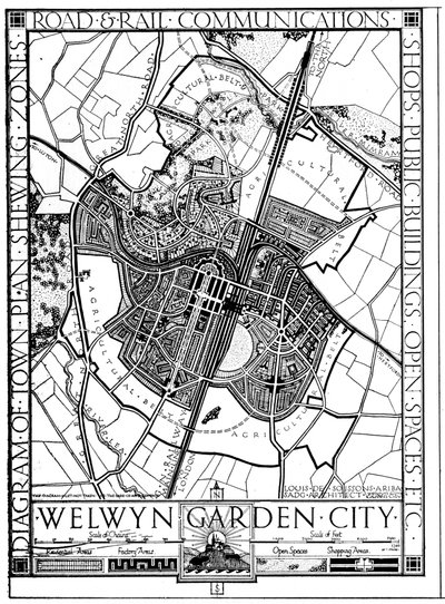 Mapa de Welwyn Garden City, Hertfordshire, Inglaterra, 1926 de Unbekannt