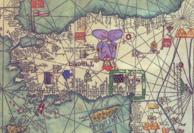 Mapa de Europa oriental, vista desde el sur. Reproducción del Atlas catalán de Unbekannt
