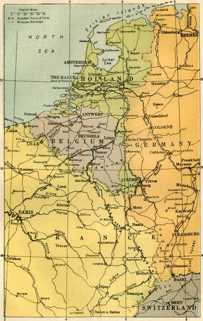 Mapa de la Frontera Belga con Fortalezas, 1919 de Unbekannt