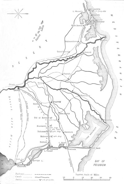 Mapa del Delta del Nilo, Puntos estratégicos en la campaña egipcia, 1882, c. 1882-85 de Unbekannt