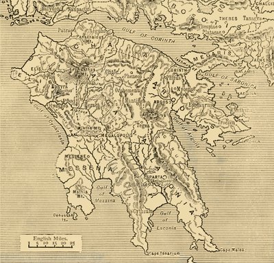 Mapa del Peloponeso, 1890 de Unbekannt