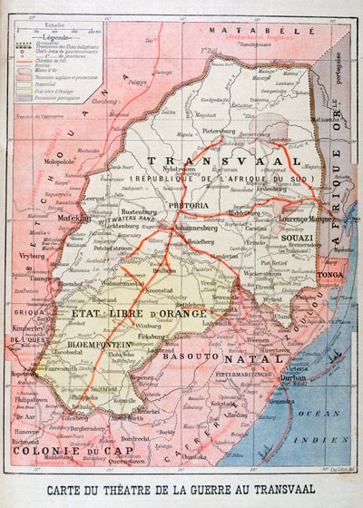 Mapa del Teatro de la Guerra en el Transvaal, 1899 de Unbekannt