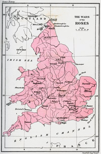 Mapa de las Guerras de las Rosas, siglo XV 1893 de Unbekannt