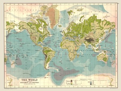 Mapa del Mundo mostrando Alturas y Profundidades, 1902 de Unbekannt