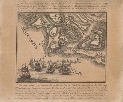 Mapa de la captura de la fortaleza marina de Anapa por las tropas rusas en el Mar Negro en junio de 1791 de Unbekannt