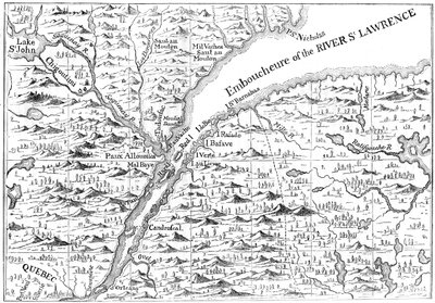 Mapa del curso del río San Lorenzo hasta Quebec, 1730 c1880 de Unbekannt