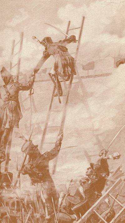 Marbot y Labédoyère escalando el muro en Ratisbona, 1809, 1896 de Unbekannt