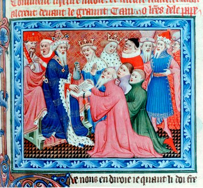 Marco Polo, viajero y comerciante veneciano reuniéndose con Kublai Khan, siglo XIII de Unbekannt