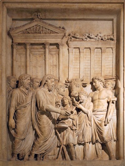 Marco Aurelio y miembros de la familia imperial ofrecen sacrificio en agradecimiento por el éxito contra las tribus germánicas, ca. 176-182 de Unbekannt