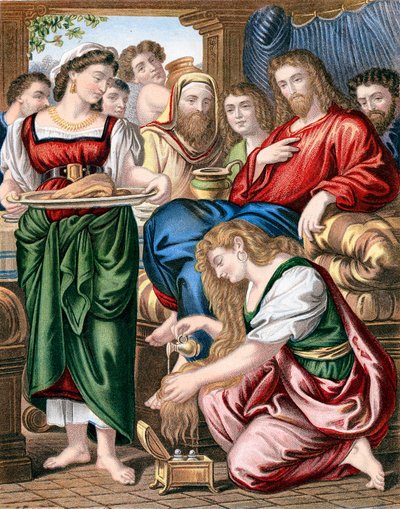 María Magdalena ungiendo los pies de Jesús, c1860 de Unbekannt