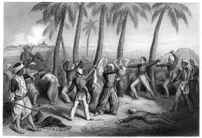 Masacre de oficiales ingleses y sus esposas en Jhansi, 1857, c. 1860 de Unbekannt