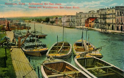 Matanzas, Cuba. Almacenes, Río San Juan. Muelles y almacenes, Río San Juan, c. 1910 de Unbekannt