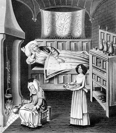 Matrona y sirviente en la cámara de enfermos, c1470 de Unbekannt