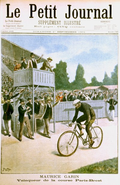 Maurice Garin ganando la carrera ciclista París-Brest, 1901 de Unbekannt