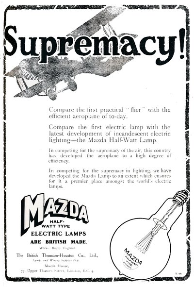 Anuncio de lámparas eléctricas tipo Mazda Half-Watt, 1919 de Unbekannt