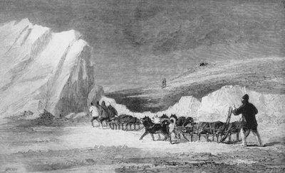 El grupo de búsqueda de McLintock encontrando uno de los mojones de Franklin en el Cabo Herschel, c1859 de Unbekannt