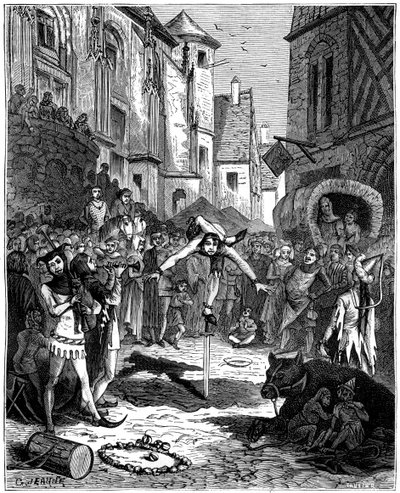 Acróbata medieval y entretenimiento callejero, 1882-1884 de Unbekannt