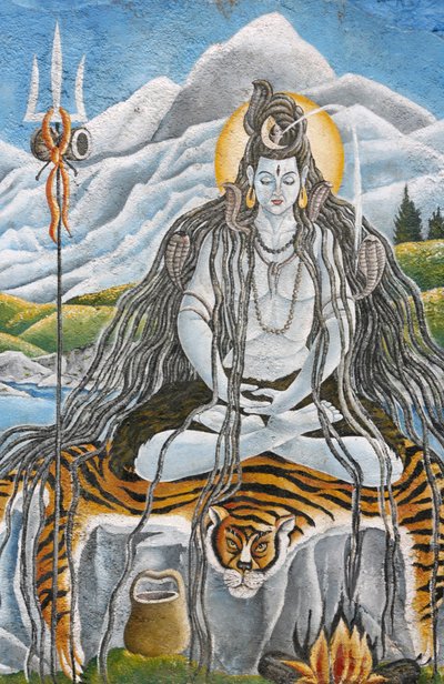 Shiva meditando con serpientes naja en Pashupatinah, Katmandú, Nepal de Unbekannt