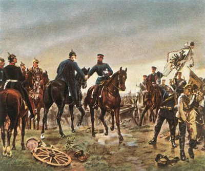 Encuentro del Rey Guillermo I y el Príncipe Heredero Federico Guillermo en Königgrätz, 3 de julio de 1866 de Unbekannt