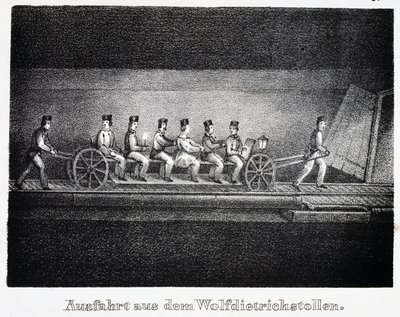 Mina de sal: transporte en el túnel Wolfdietrich, en Durrnberg, Austria de Unbekannt