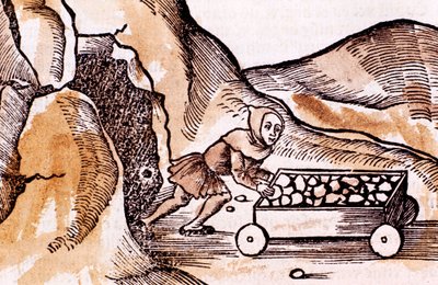 Minero empujando un carrito desde la entrada de una mina, 1508 de Unbekannt