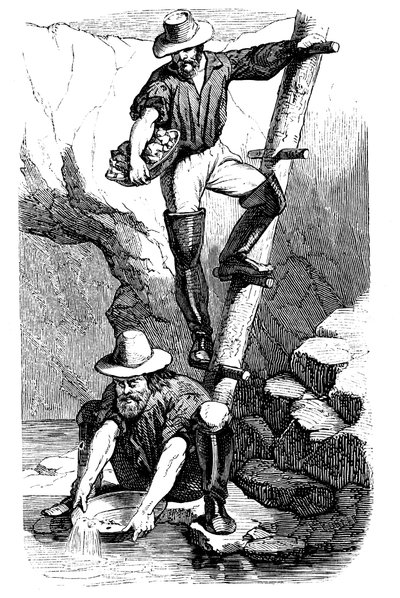 Mineros lavando oro durante la Fiebre del Oro de California, 1849 de Unbekannt