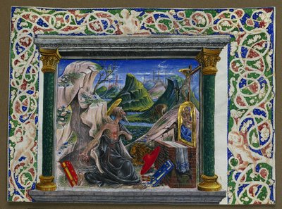 Miniatura extraída de un manuscrito: San Jerónimo en el desierto, c. 1500 de Unbekannt
