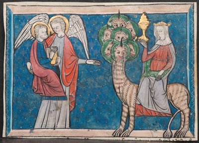 Miniatura de un manuscrito del Apocalipsis: La mujer sobre la bestia escarlata..., c. 1295 de Unbekannt