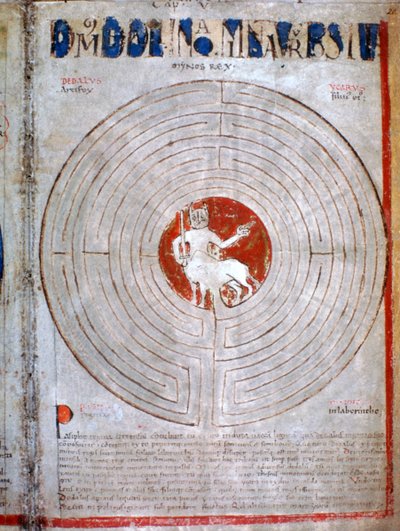 Minotauro en un laberinto, una página de Liber Floridus, siglo XII de Unbekannt